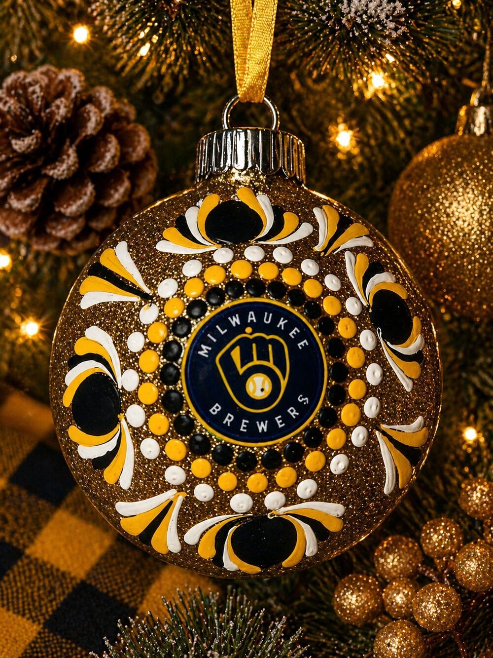 Milwaukee Brewers Ornament Gold Glitter Hand Painted Christmas Decor